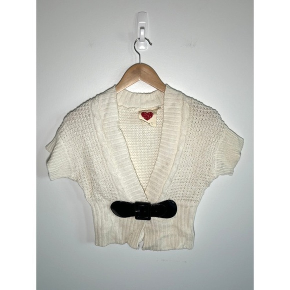 Y2K Belted Chunky Knit Shrug Top Womens Knit White S‎